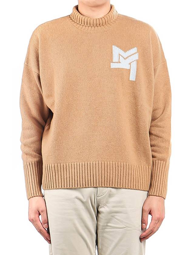 Men's MK Jacquard Oversized High Neck Merino Wool Knit Top Beige - MAISON KITSUNE - BALAAN 2