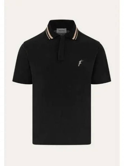 Embroidery Polo Shirt Black - SALVATORE FERRAGAMO - BALAAN 2