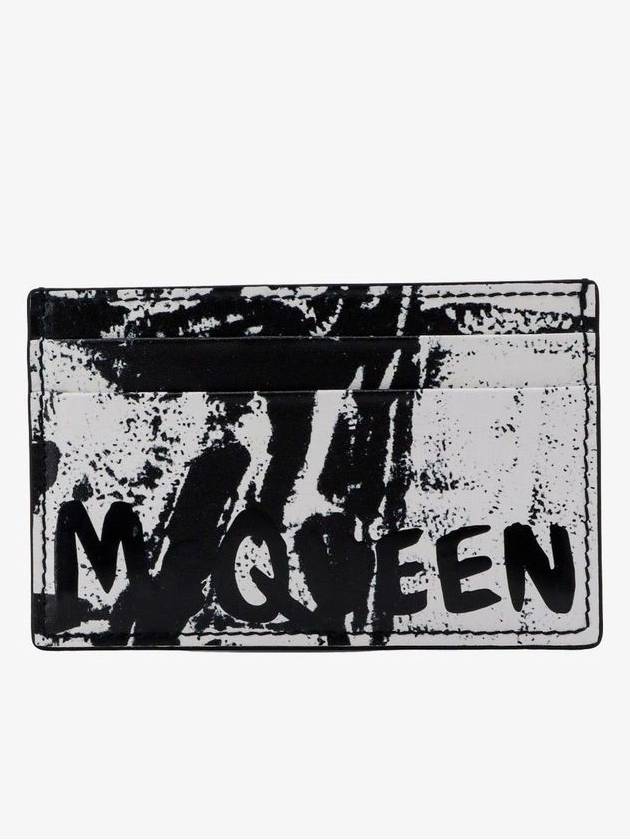 Graffiti Logo Print Leather Card Wallet White Black - ALEXANDER MCQUEEN - BALAAN 1