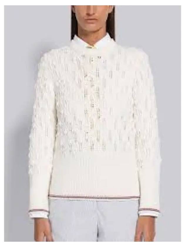 Pointelle Tipping Crew Neck Pullover Knit Top White - THOM BROWNE - BALAAN 2