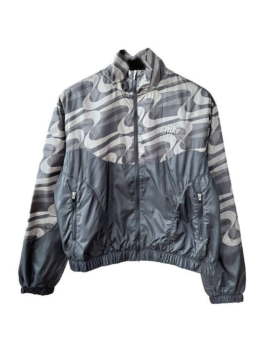 Icon Crush Swoosh Print Zip-Up Jacket Black Charcoal - NIKE - BALAAN 1