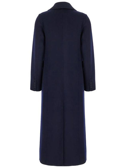 Long Blue Double-Breasted Coat With Ribbed Revers In Wool Woman - P.A.R.O.S.H. - BALAAN 2