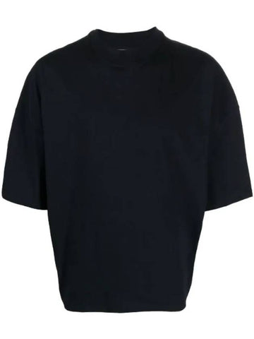 Mock Neck Cotton Short Sleeve T-Shirt Indigo - JIL SANDER - BALAAN 1