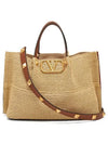 V Logo Medium Shopper Tote Bag Brown - VALENTINO - BALAAN 1