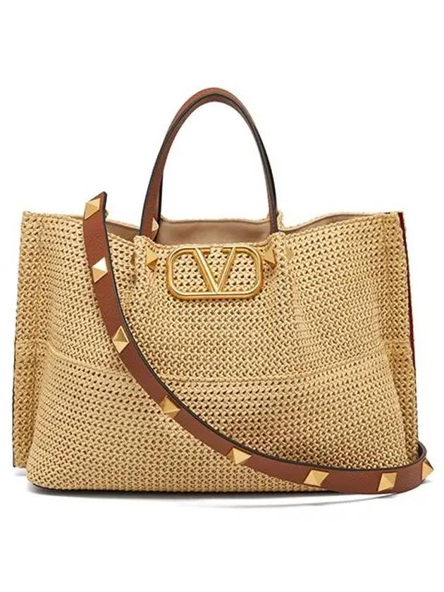 5W2B0K39 YCE D84 Garavani V logo medium shopper bag tote - VALENTINO - BALAAN 3