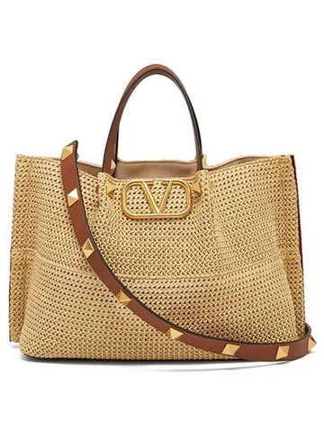 5W2B0K39 YCE D84 Garavani V logo medium shopper bag tote - VALENTINO - BALAAN 1