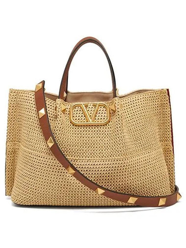 V Logo Medium Shopper Tote Bag Brown - VALENTINO - BALAAN 1