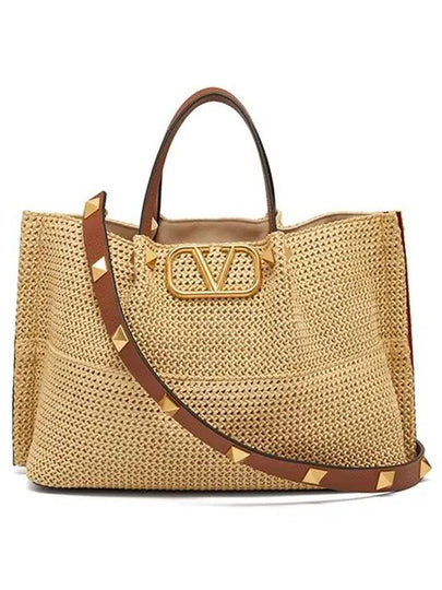 V Logo Medium Shopper Tote Bag Brown - VALENTINO - BALAAN 2