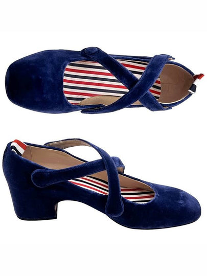 Velvet Criss Cross Button 40mm Block Thom John Pumps Blue - THOM BROWNE - BALAAN 2