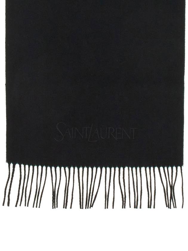 Embroidered Logo Cashmere Muffler Black - SAINT LAURENT - BALAAN 5