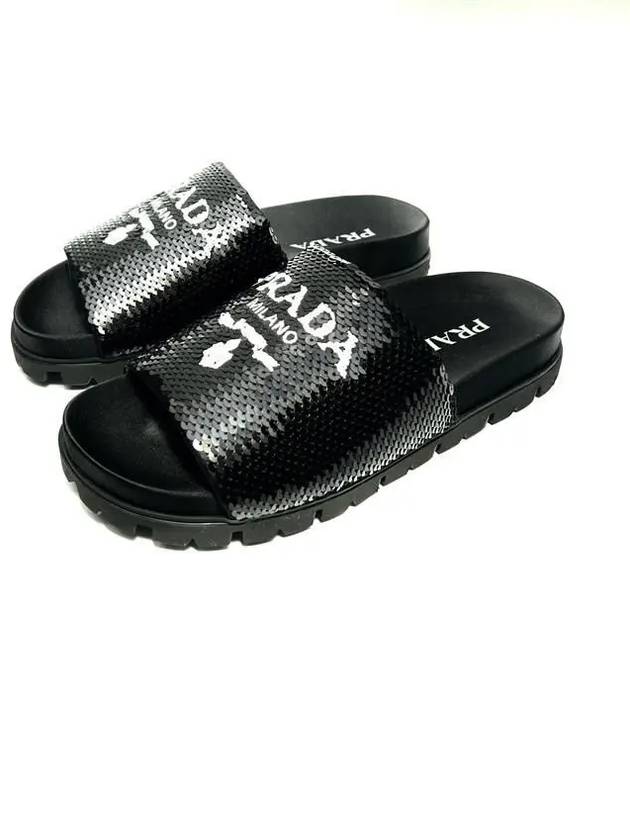 Logo Sequin Rubber Sole Slippers Black - PRADA - BALAAN 5