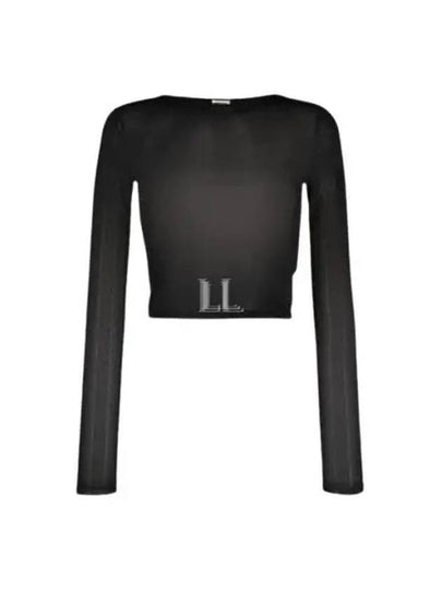 Women's Cropped Long Sleeve T-Shirt Black - SAINT LAURENT - BALAAN 2