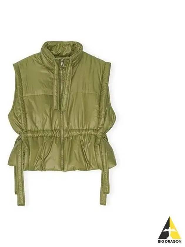 Women s Shiny Quilted Vest Khaki F7711 - GANNI - BALAAN 1