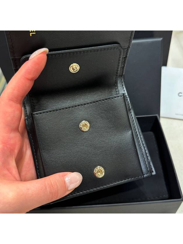 Classic Half Wallet Caviar Skin Black Brooch CC New Logo - CHANEL - BALAAN 6