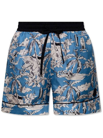 Palm Print Silk Shorts Blue - MONCLER - BALAAN 1