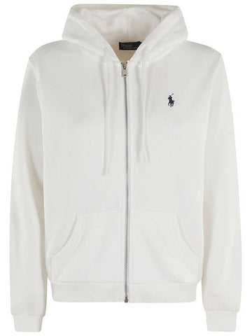 Embroidered Logo Drawstring Zip-Up Hoodie White - POLO RALPH LAUREN - BALAAN 1