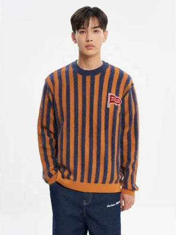 Men s striped comfort sweatshirt ink blue mustard domestic product - MAISON KITSUNE - BALAAN 1