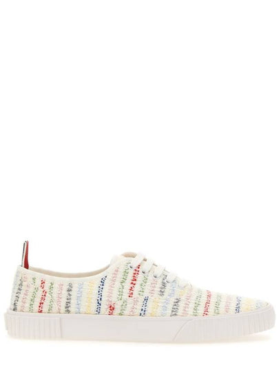 Grosgrain Trimmed Tweed Low Top Sneakers White - THOM BROWNE - BALAAN 2