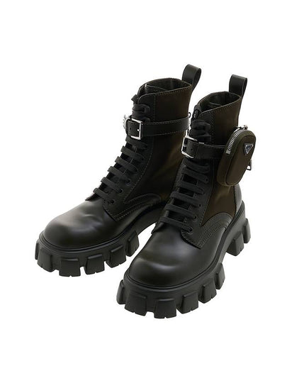 Men's Monolith Brushed Leather Combat Boots Green - PRADA - BALAAN 2