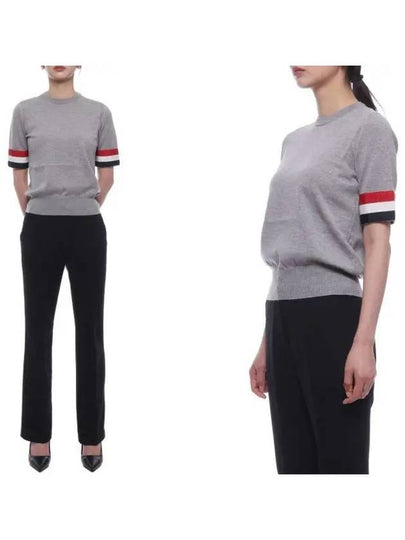 Cuffs Fine Merino Wool Knit Top Light Grey - THOM BROWNE - BALAAN 2