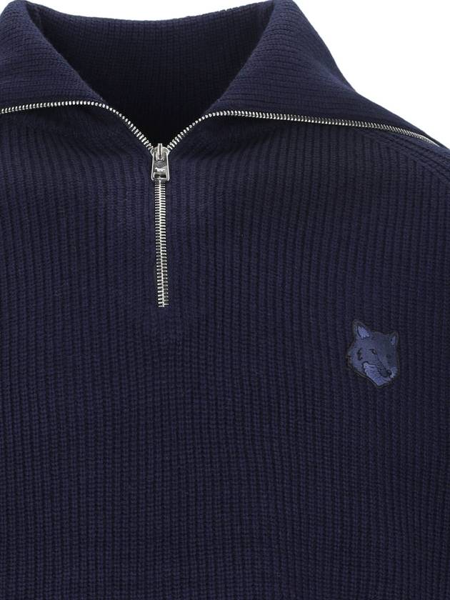 Fox Head Patch Half Zip Up Knit Top Navy - MAISON KITSUNE - BALAAN 4