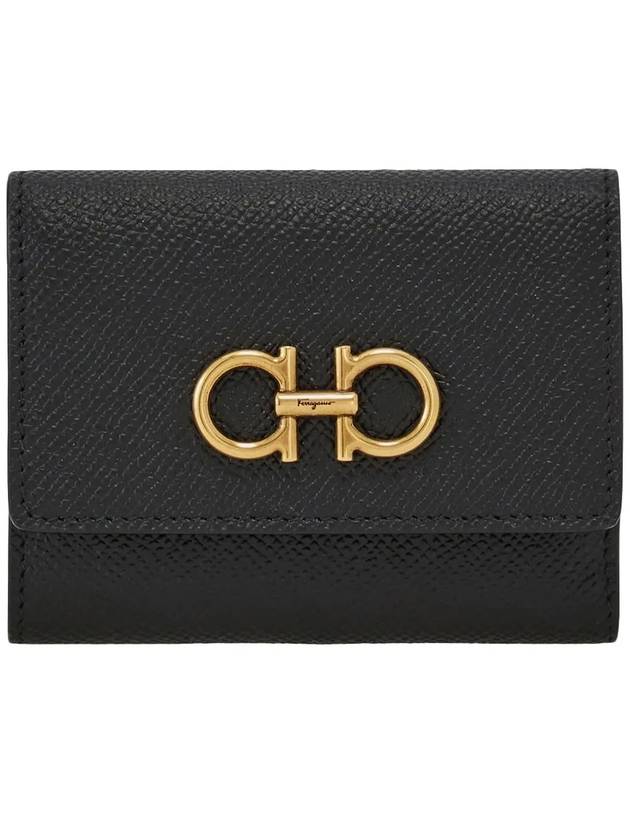 Gancini Plaque Trifold Half-Wallet Black - SALVATORE FERRAGAMO - BALAAN 3