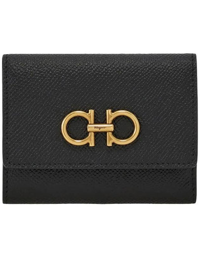 Gancini Plaque Trifold Half-Wallet Black - SALVATORE FERRAGAMO - BALAAN 2