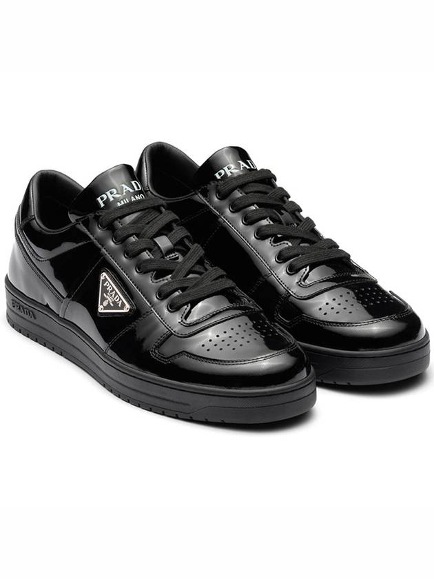 Men's Downtown Triangle Logo Leather Low Top Sneakers Black - PRADA - BALAAN 2