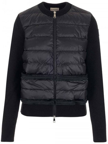 Wool Padded Zip-Up Cardigan Black - MONCLER - BALAAN 1