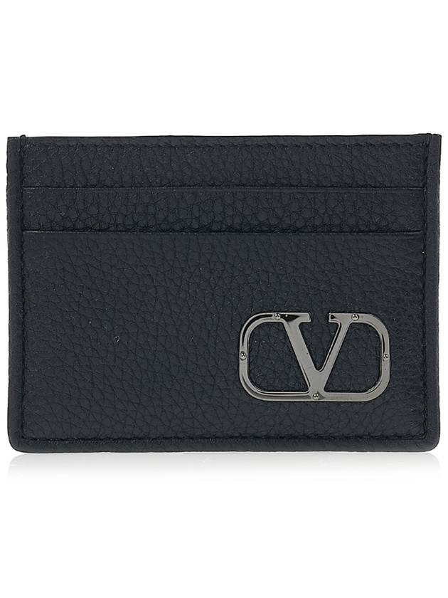 Signature V Logo Leather Card Wallet Black - VALENTINO - BALAAN 2