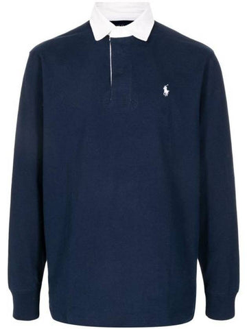 Rugby Logo Embroidered Long Sleeve Polo Shirt Navy - POLO RALPH LAUREN - BALAAN 1