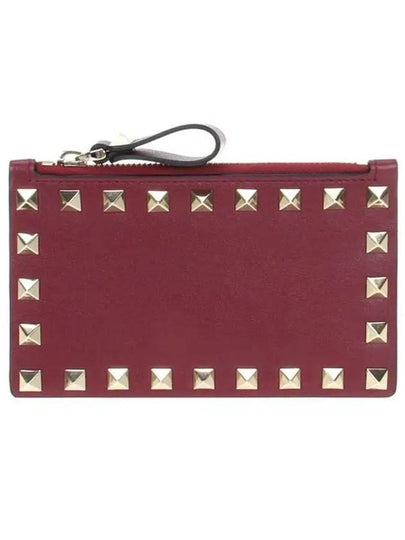 Rockstud Zipper Card Wallet Cerise - VALENTINO - BALAAN 2