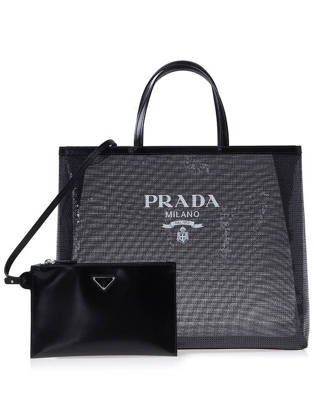 sequin mesh tote bag black - PRADA - BALAAN.