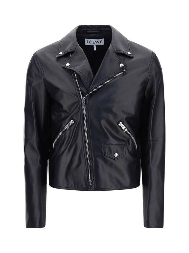 Pocket Nappa Leather Biker Jacket Black - LOEWE - BALAAN 1