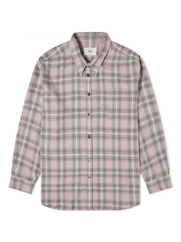 Paris Check Long Sleeve Overshirt Powder Pink - AMI - BALAAN 1