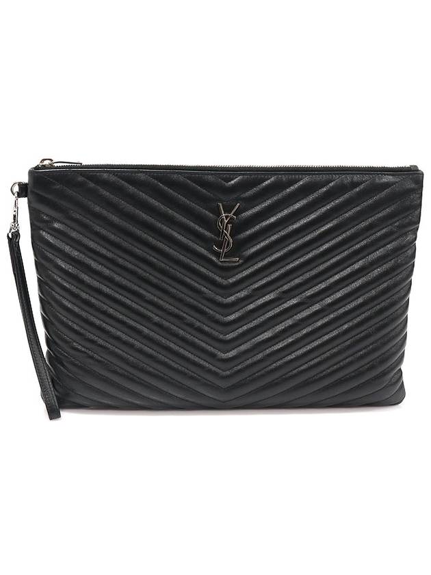 440222 Black Matelasse Monogram Document Holder Strap Clutch - SAINT LAURENT - BALAAN 1