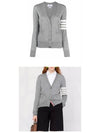 Sustainable Fine Merino Wool 4-Bar Relaxed Fit V-Neck Cardigan Light Grey - THOM BROWNE - BALAAN 5