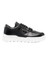 Triangle Logo Leather Low Top Sneakers Black - PRADA - BALAAN 1