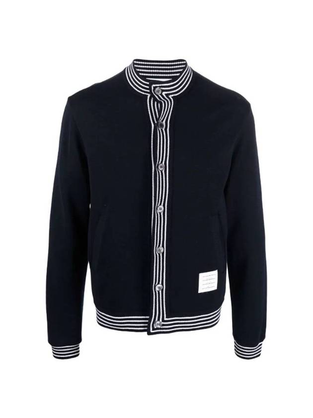 Men's Funnel Neck Button Up Wool Jacket Navy - THOM BROWNE - BALAAN 1