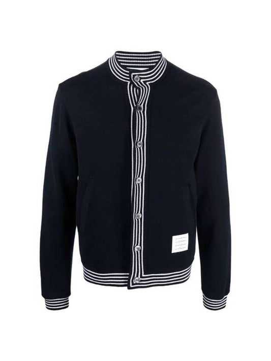 Men's Funnel Neck Button Up Wool Jacket Navy - THOM BROWNE - BALAAN 1