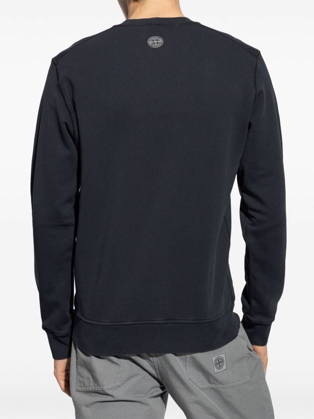 Cotton Fleece Crew Neck Sweatshirt Navy - STONE ISLAND - BALAAN 5