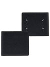 Stitched Bifold Leather Half Wallet Black - MAISON MARGIELA - BALAAN 3