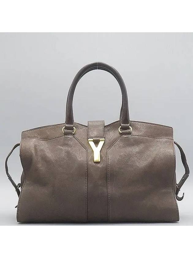 YSL Yip 279079 Dark brown color leather carbashic gold logo tote bag - SAINT LAURENT - BALAAN 1