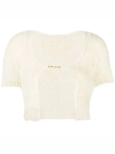 La Maile Neve Logo Charm Fluffy Crop Cardigan Offwhite - JACQUEMUS - BALAAN 2