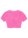 La Maile Neve Logo Charm Fluffy Crop Cardigan Pink - JACQUEMUS - BALAAN.