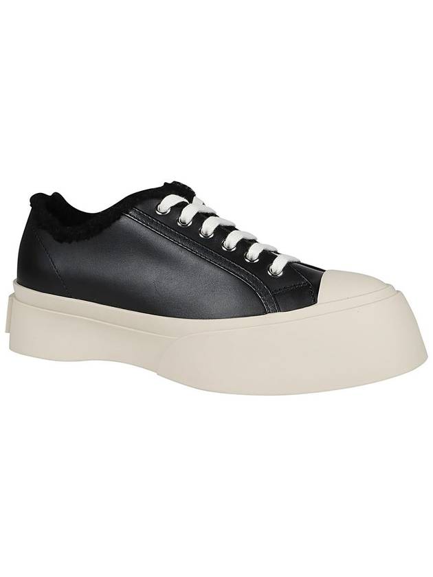 Women s Lace Pablo Shearling Leather Low Top Sneakers Black - MARNI - BALAAN 3