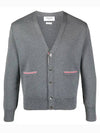 Men's Navy Side Intarsia Milano Stitch Wool Cardigan Grey - THOM BROWNE - BALAAN 2