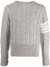 Donegal Twist Cable 4-Bar Classic Crewneck Knit Top Light Grey - THOM BROWNE - BALAAN 1