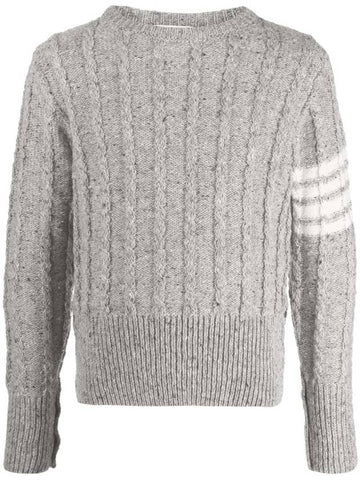 Donegal Twist Cable 4-Bar Classic Crewneck Knit Top Light Grey - THOM BROWNE - BALAAN 1