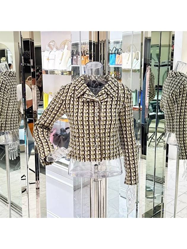 23A Wool Crop Tweed Jacket 34 Ecru Khaki Brown 3ET2026 - CHANEL - BALAAN 1